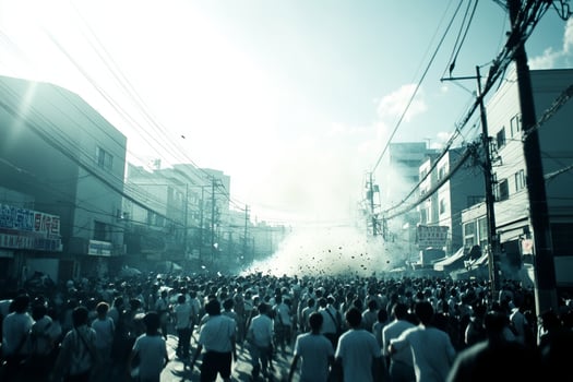 A crowd of people walking down a street photo