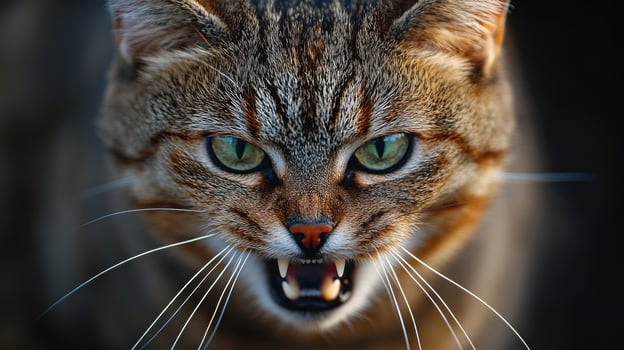 Fierce wild cat displaying threatening posture in natural habitat during daylight photo