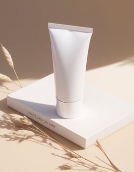 A tube of cream sitting on a book with some dry grass photo