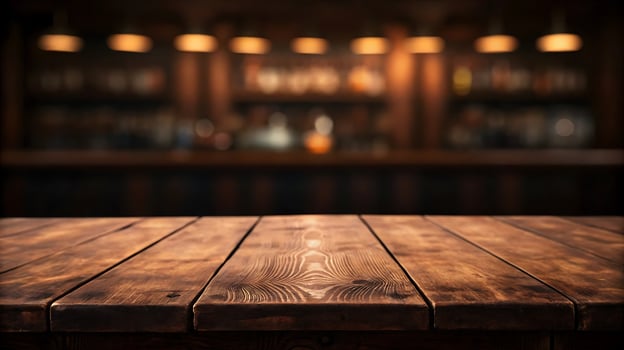 wooden table top with blurred bar photo