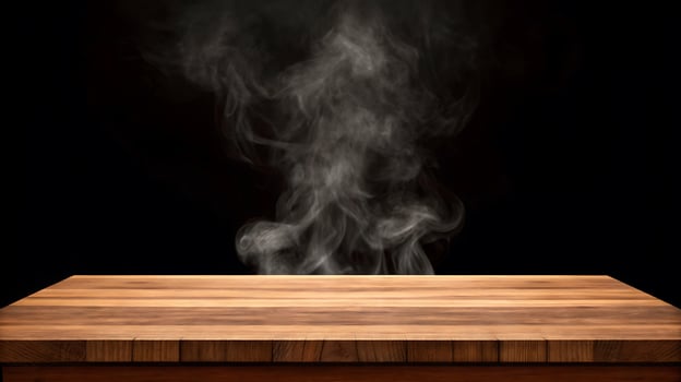 a wooden table with smoke coming out of it photo