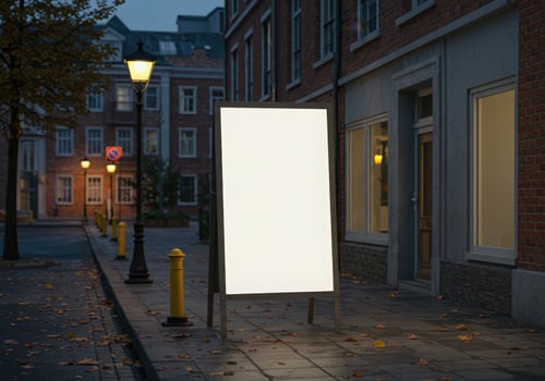 A blank billboard stands in the middle of a city street photo
