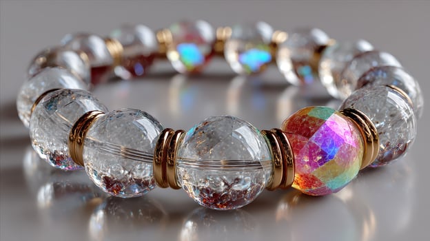 Delicate crystal bracelet with colorful centerpiece displayed on a smooth surface photo