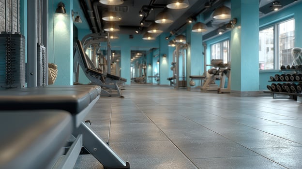 Modern fitness center with teal walls and sleek equipment designed for effective workouts and training sessions photo