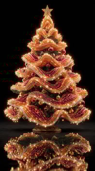 Christmas tree adorned with golden lights and festive decorations creates a warm holiday ambiance photo