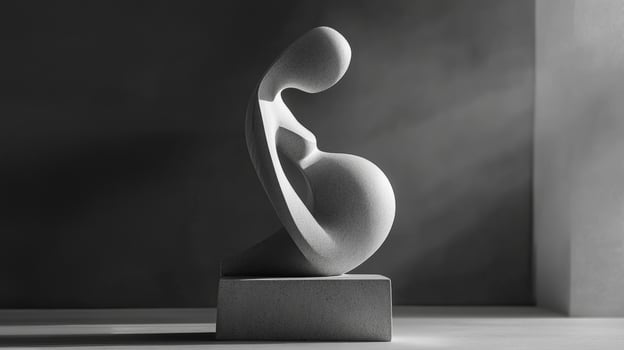 Intricate stone sculpture representing human form in soft light against a textured background photo