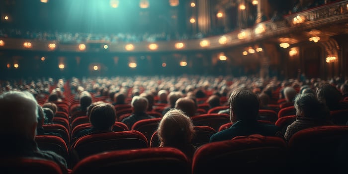 Audience gathered in a historic theater during a live performance on a vibrant evening photo