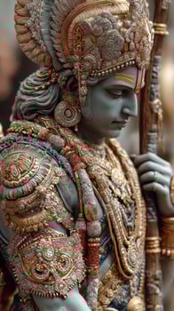 Exquisite close-up of a detailed statue depicting a historical figure adorned with ornate jewelry and intricate designs photo