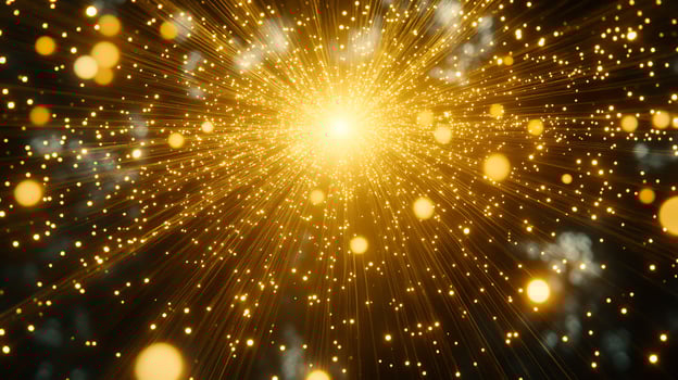 Golden Luminous Explosion With Radiating Particles and Sparkling Light photo