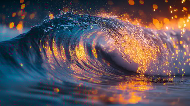 Vivid Sunset Reflection on Breaking Ocean Wave photo