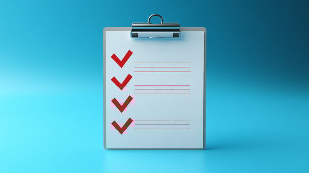 Checklist with red check marks on a clipboard against a blue background for organization and planning tasks photo