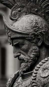 Detailed close-up of a majestic warrior statue showcasing intricate craftsmanship and historical significance in a public square photo