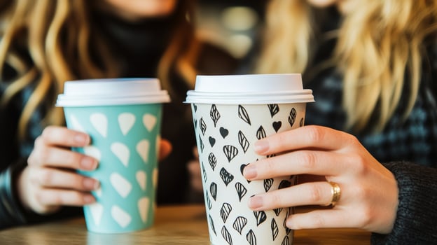 Friends enjoying coffee together in a cozy cafe during a chilly afternoon photo