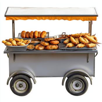 A food cart with a variety of food items photo