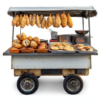 A food cart with a variety of food on it photo