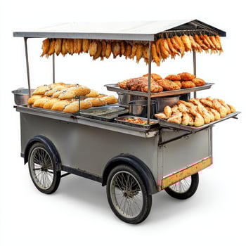 A food cart with bread and other food photo