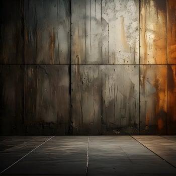 Dark Grunge Room with Rusty Metal and Concrete Walls photo