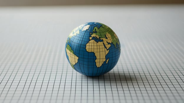 Globe on graph paper presents a creative exploration of geography and global awareness in a study environment photo