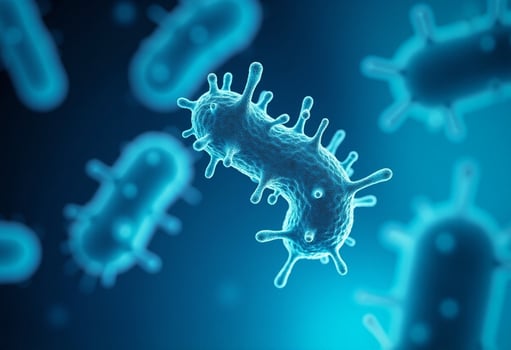 Bacteria on blue background photo