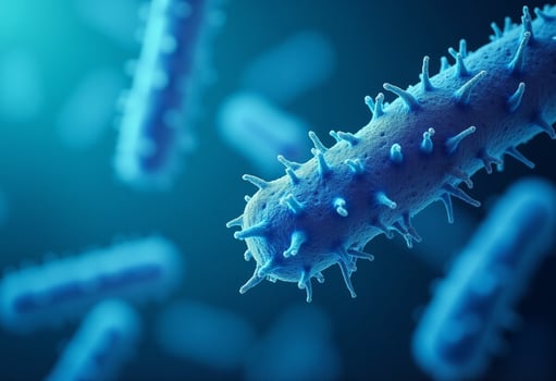 Bacteria on a blue background photo