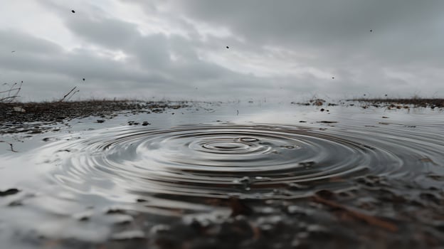 Reflections on a Cloudy Day Calm water ripples under a dramatic sky creates a serene and mesmerizing visual photo