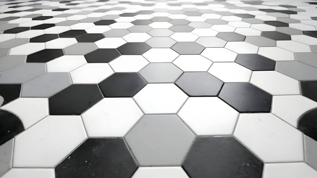 Hexagonal Harmony A Captivating Monochrome Mosaic of Geometric Symmetry and Rhythmic Repetition Across Tiled Surfaces photo