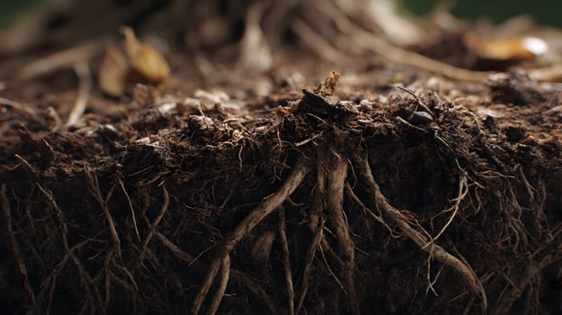 Close up showing soil and plant roots, nature's foundation essential for growth and sustainability photo