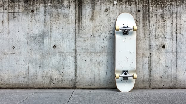 Skateboard against concrete wall photo