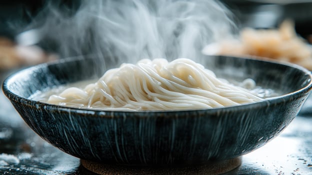 Steaming Noodles in Bowl photo