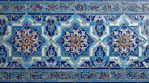 Exquisite floral design on vintage ceramic tiles exhibiting an intricate pattern with a historical aesthetic photo