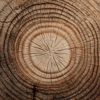 Close up view of a weathered tree stump showing its circular growth rings and detailed wood grain pattern revealing age and history photo