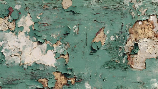 Distressed teal surface revealing layers of paint and texture offering a rustic vintage aesthetic photo
