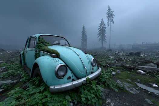 Mutated plants thrive in exclusion zone surrounding abandoned vehicle photo