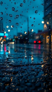 Raindrops on the street at night photo