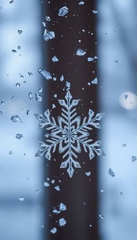 A snowflake is seen through a window with water droplets photo