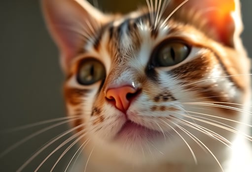 A close up of a cat's face with a bright light photo