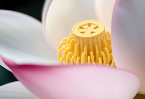 close up of a flower with a yellow object inside of it photo
