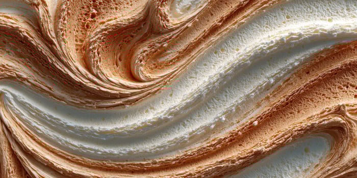Swirls of caramel and cream create a delicious dessert texture in a culinary preparation photo