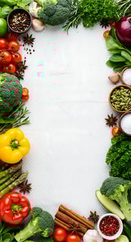A white background with various vegetables and spices photo