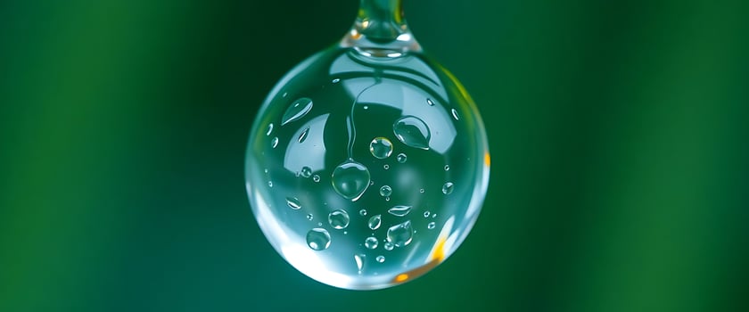 drop of water hanging from a green background photo