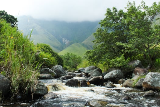 The beauty of the mountain river at the end of Silalahi which flows rapidly into Lake Toba, North Sumatra, Indonesia photo