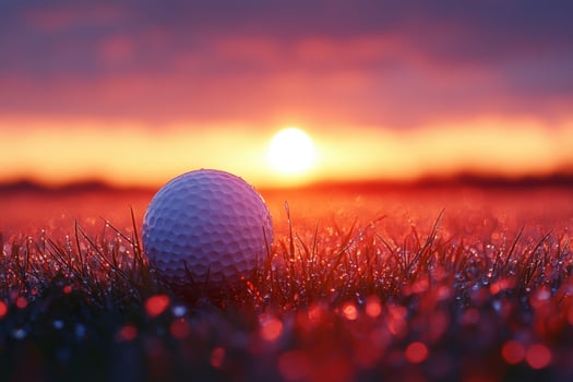 golf ball in the grass at sunset photo