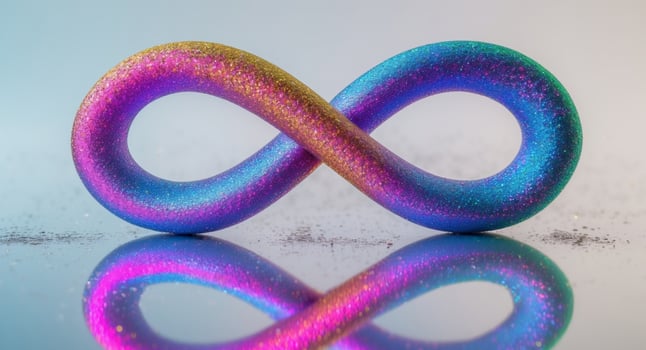 An infinity symbol with a rainbow colored background photo