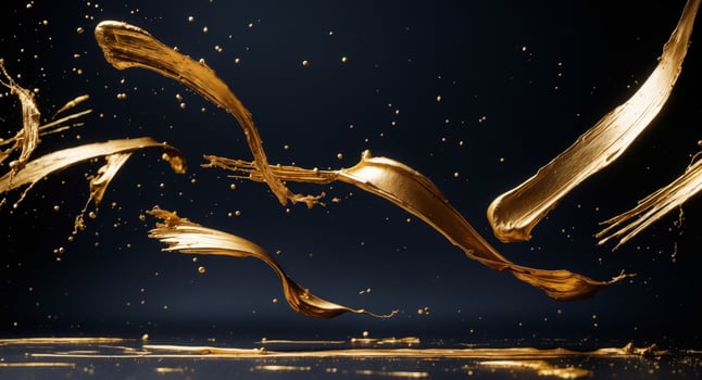 Gold paint splashes on a black background photo