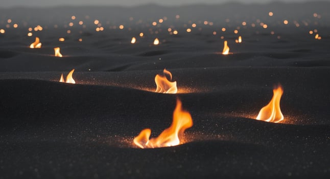 A group of burning torches on a sandy beach photo