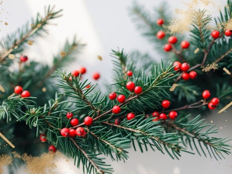 Christmas tree with red berries and gold glitter photo