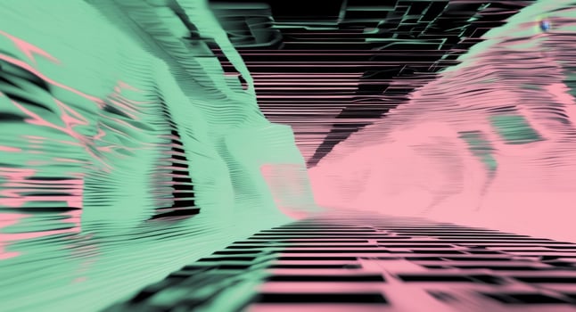 Abstract Landscape with Pink and Green Hues, Resembling Flowing Terrain or Digital Waves photo