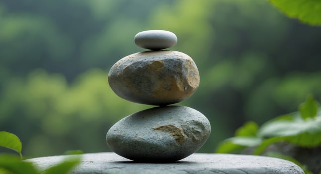 Balancing Stones in Nature, Promoting Harmony and Relaxation Through Peaceful Zen Art. photo