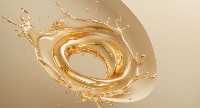 Golden Liquid Splash. Dynamic Movement and Luxurious Texture, with Neutral Backdrop. photo