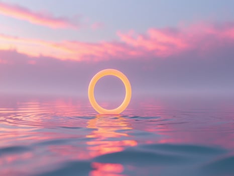 An orange ring floating in the water at sunset photo